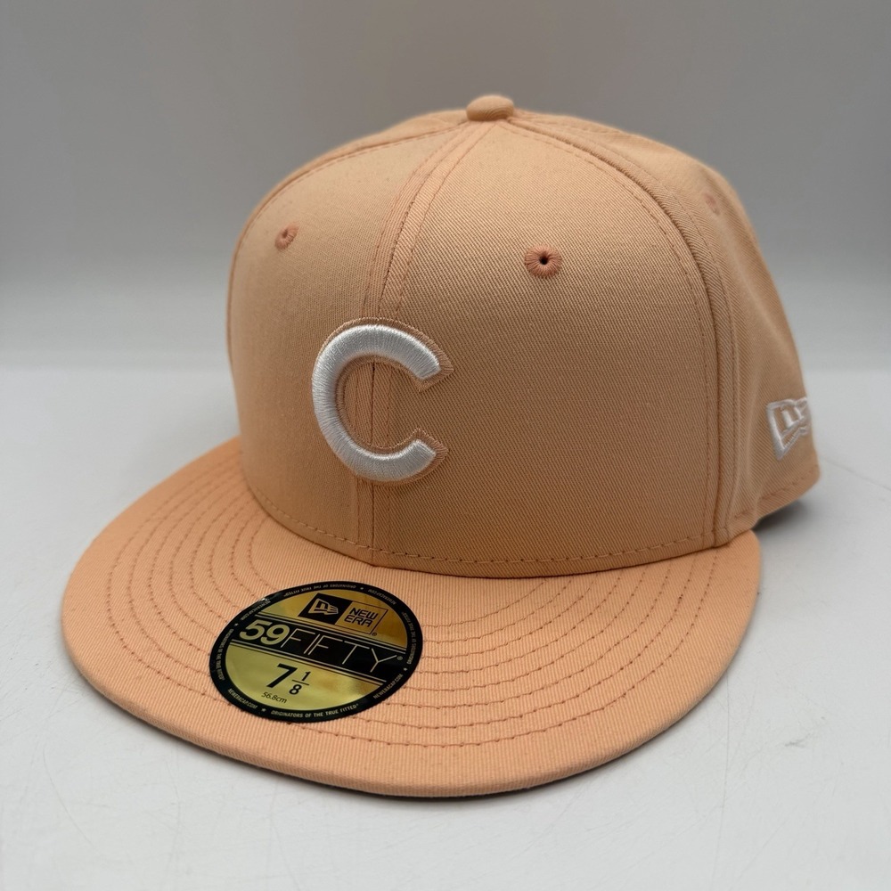 New Era 59Fifty Chicago Cubs Hat Cap Sz 7 1/8 Peach Spring Collection Fitted MLB